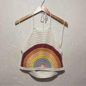 American Eagle ivory rainbow Pride crochet crop halter top (large)